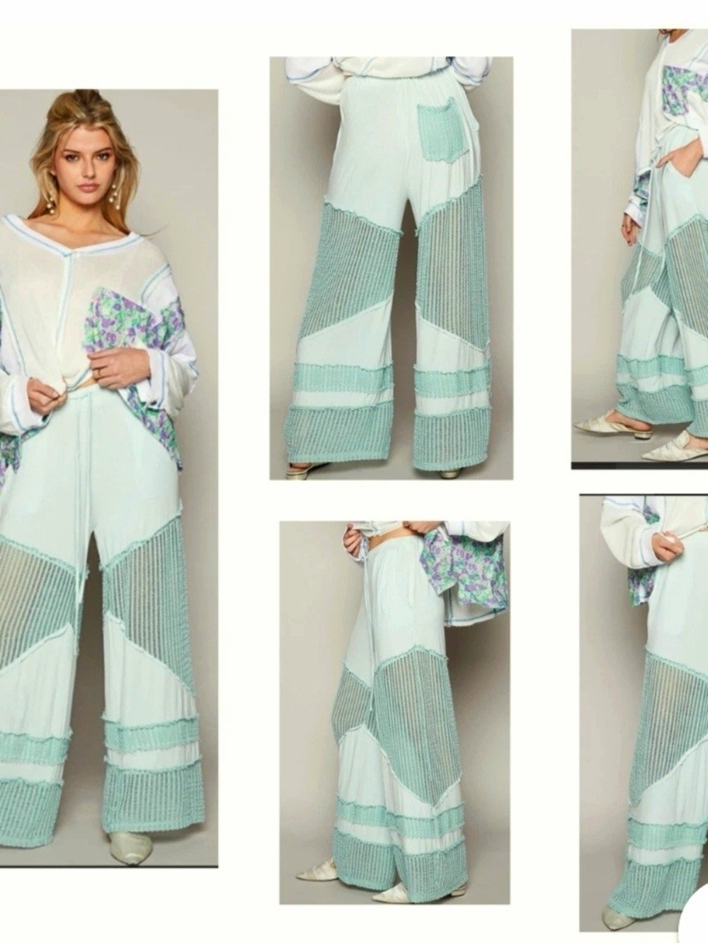 POL Mint Patchwork Wide-Leg Pants